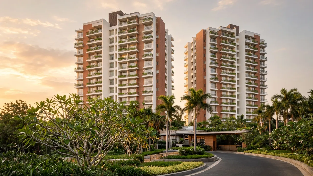 Residential towers at dusk (illustrative)