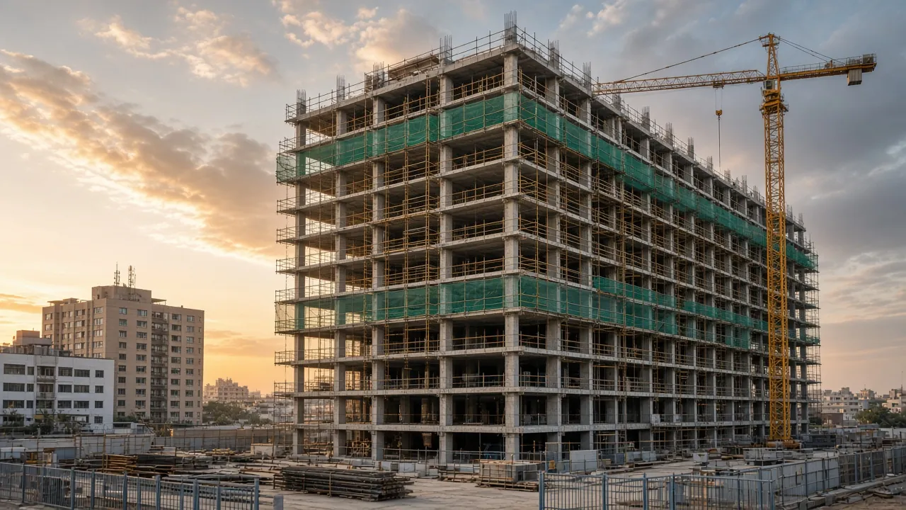 Construction site with tower crane (illustrative)